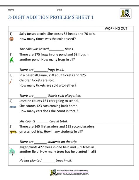 3 digit addition word problems